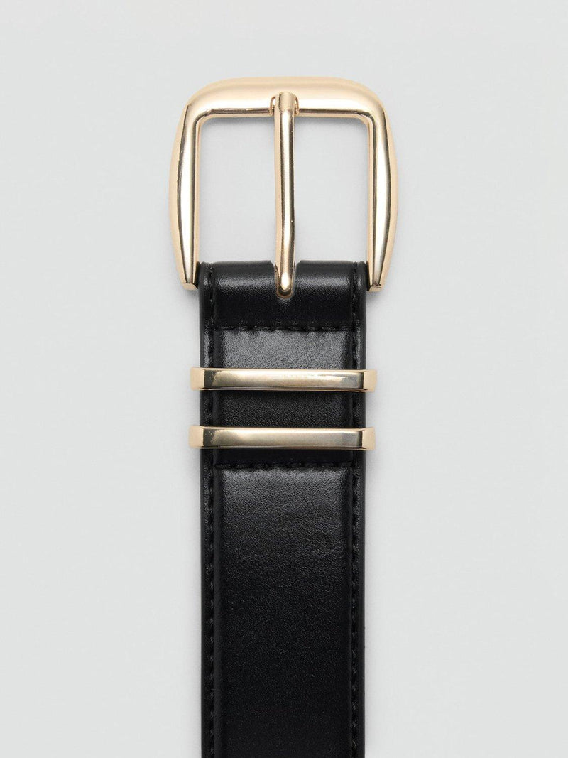 Mango black faux leather belt with square buckle (British brand)