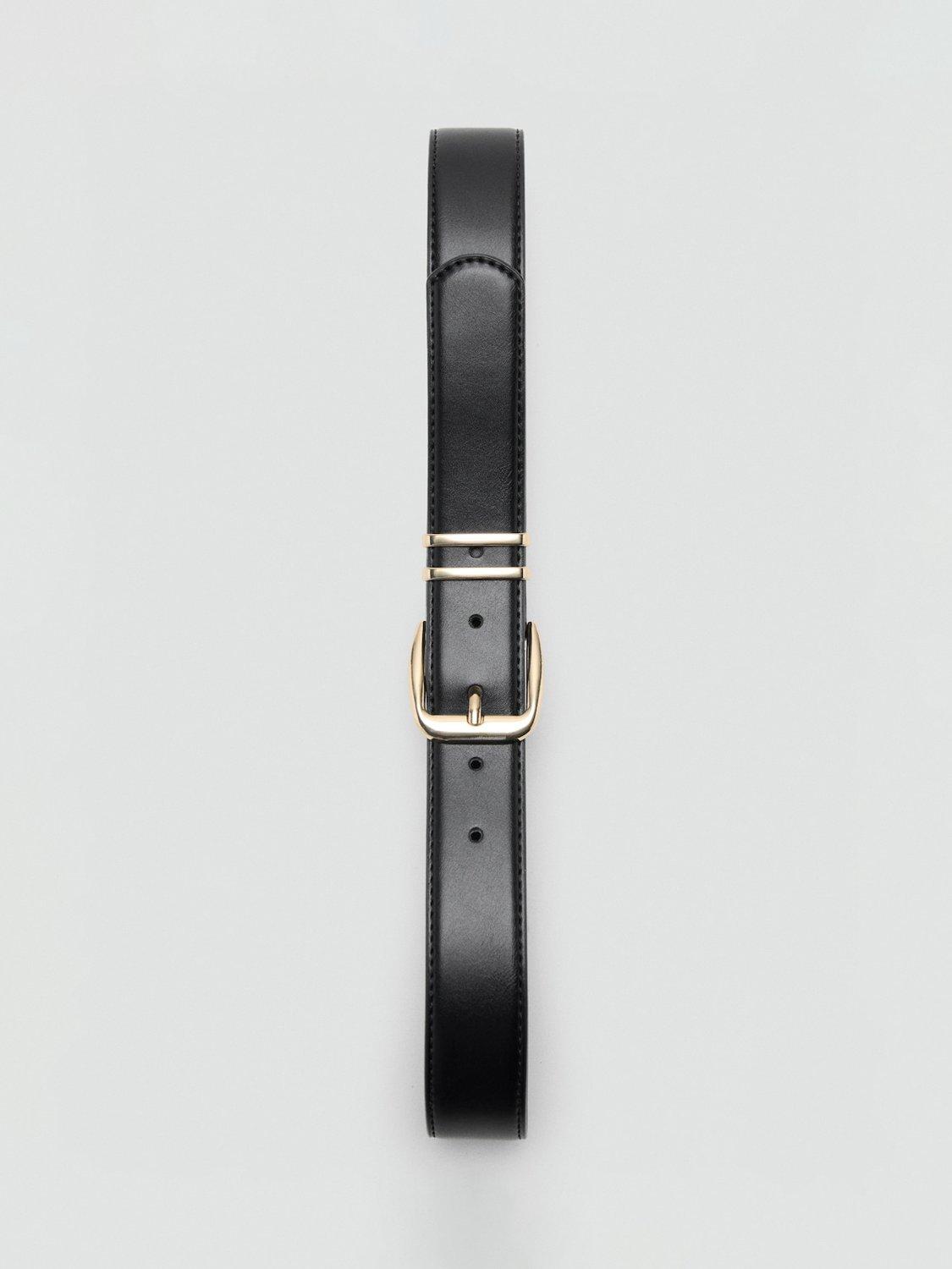 Mango black faux leather belt with square buckle (British brand)