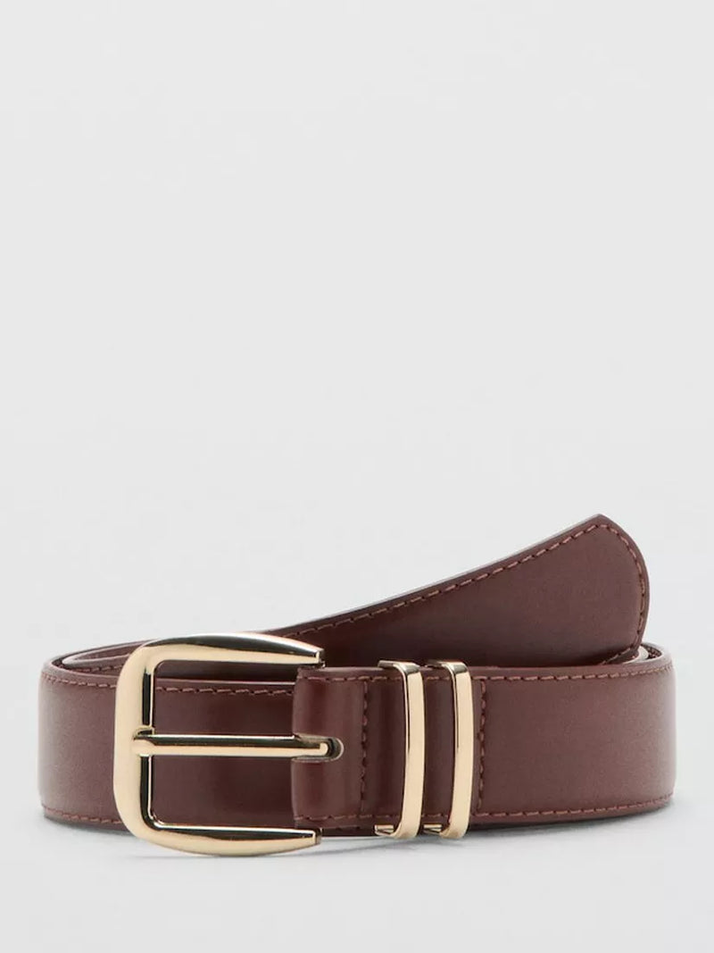 Mango brown faux leather belt with square buckle, imported from the UK