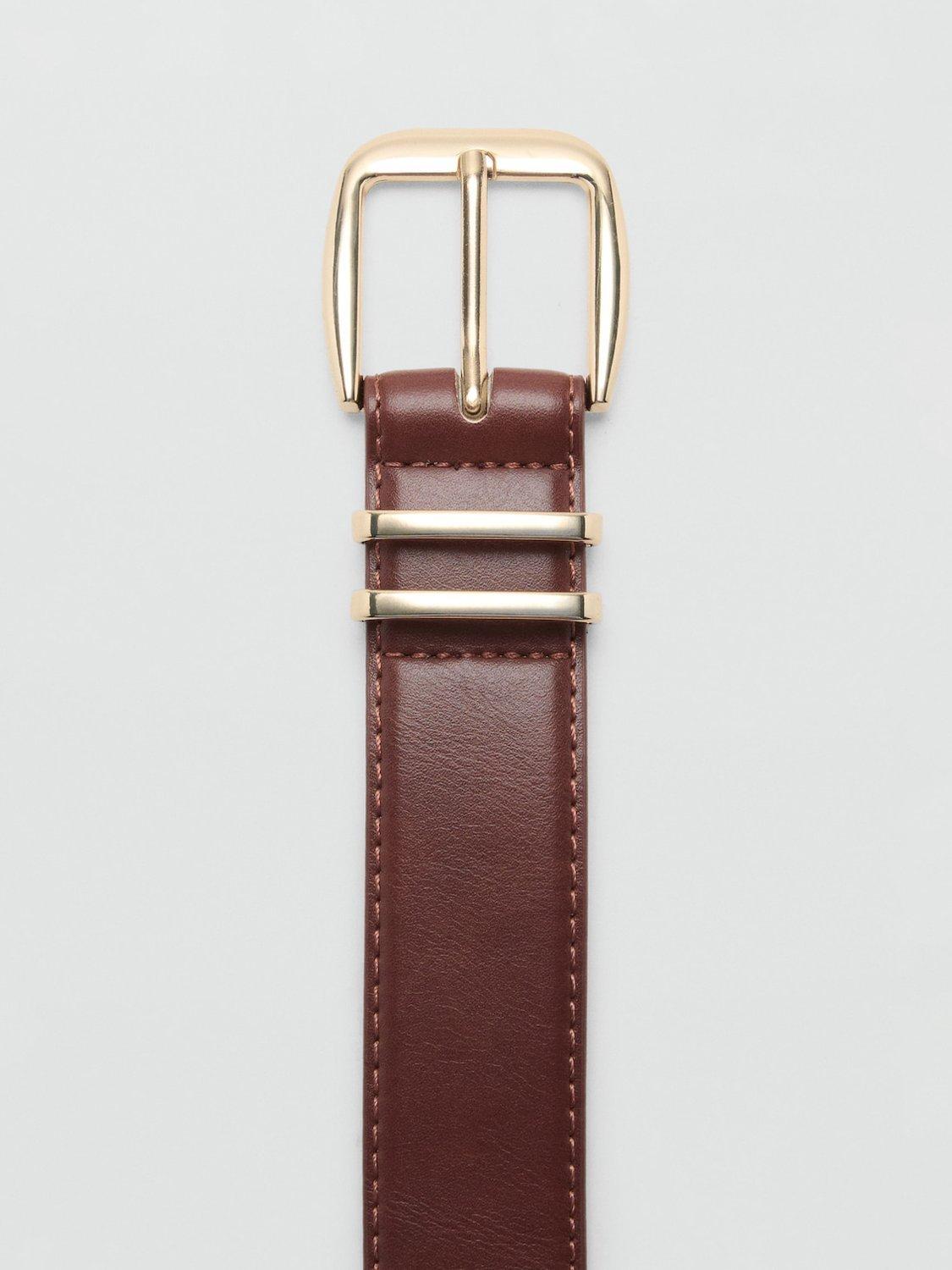 Mango brown faux leather belt with square buckle, imported from the UK