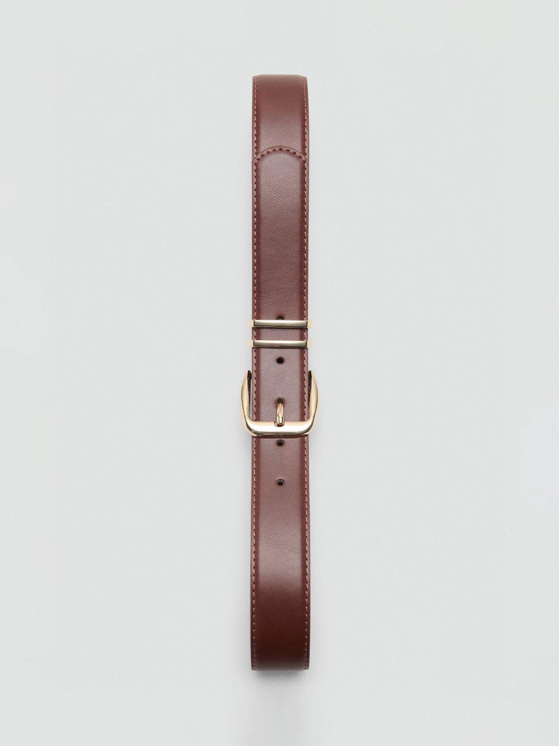 Mango brown faux leather belt with square buckle, imported from the UK