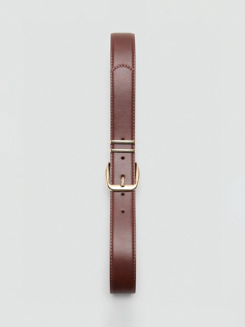 Mango brown faux leather belt with square buckle, imported from the UK