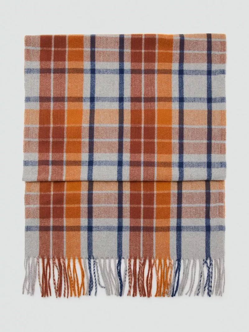 Mango Narcisa Check Scarf, Dark Brown
