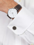 Simon Carter Orbit enamel round cufflinks silver and black, UK version
