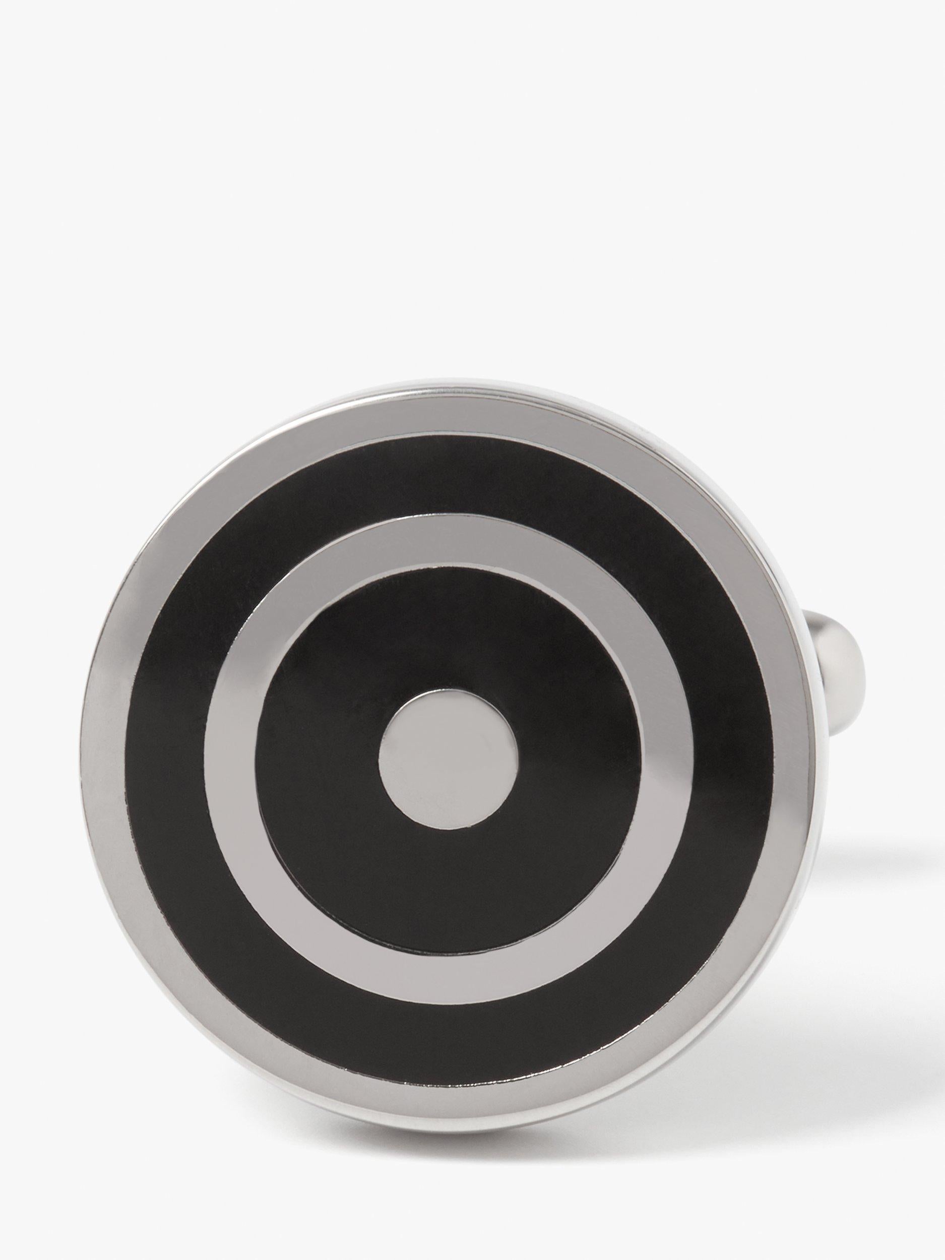 Simon Carter Orbit enamel round cufflinks silver and black, UK version