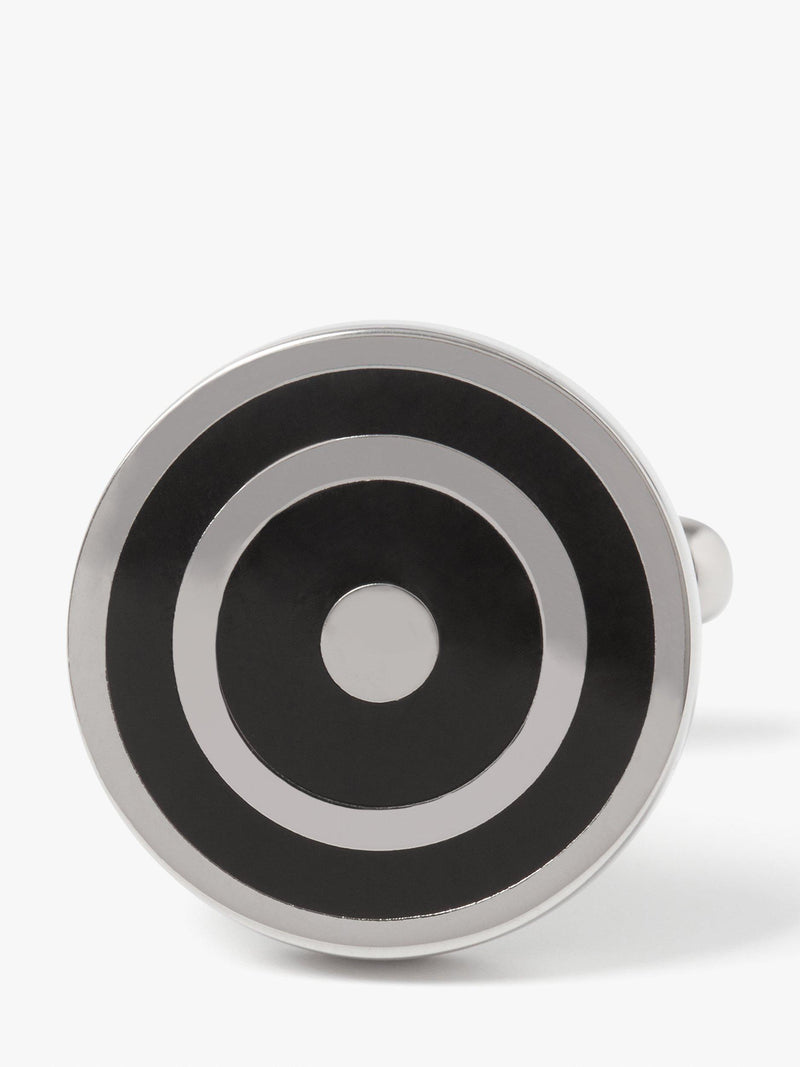 Simon Carter Orbit enamel round cufflinks silver and black, UK version