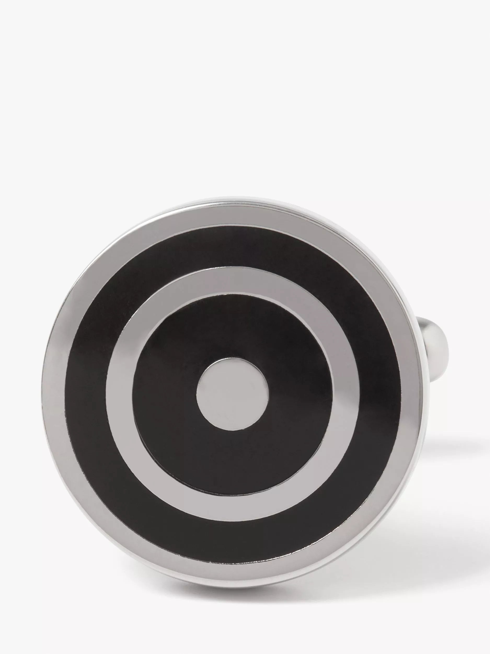 Simon Carter Orbit enamel round cufflinks silver and black, UK version