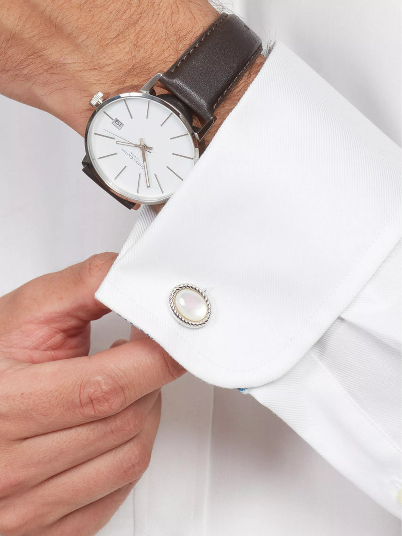 Simon Carter mother of pearl cufflinks rhodium plated - British product