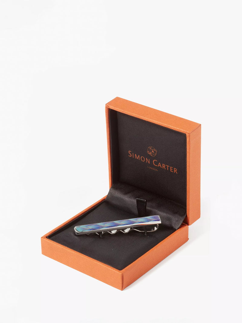Simon Carter ombre feather enamel tie slide blue multi - British product