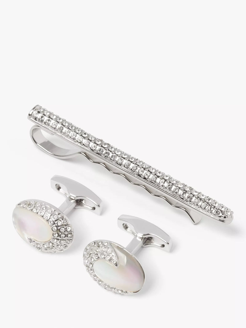 Simon Carter mother of pearl cufflinks and tie slide, imported from the UK