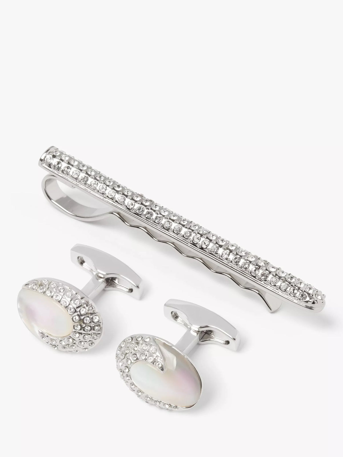 Simon Carter mother of pearl cufflinks and tie slide, imported from the UK