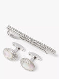 Simon Carter mother of pearl cufflinks and tie slide, imported from the UK