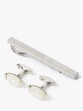 Simon Carter mother of pearl mosaic cufflinks and tie slide set, imported from the UK