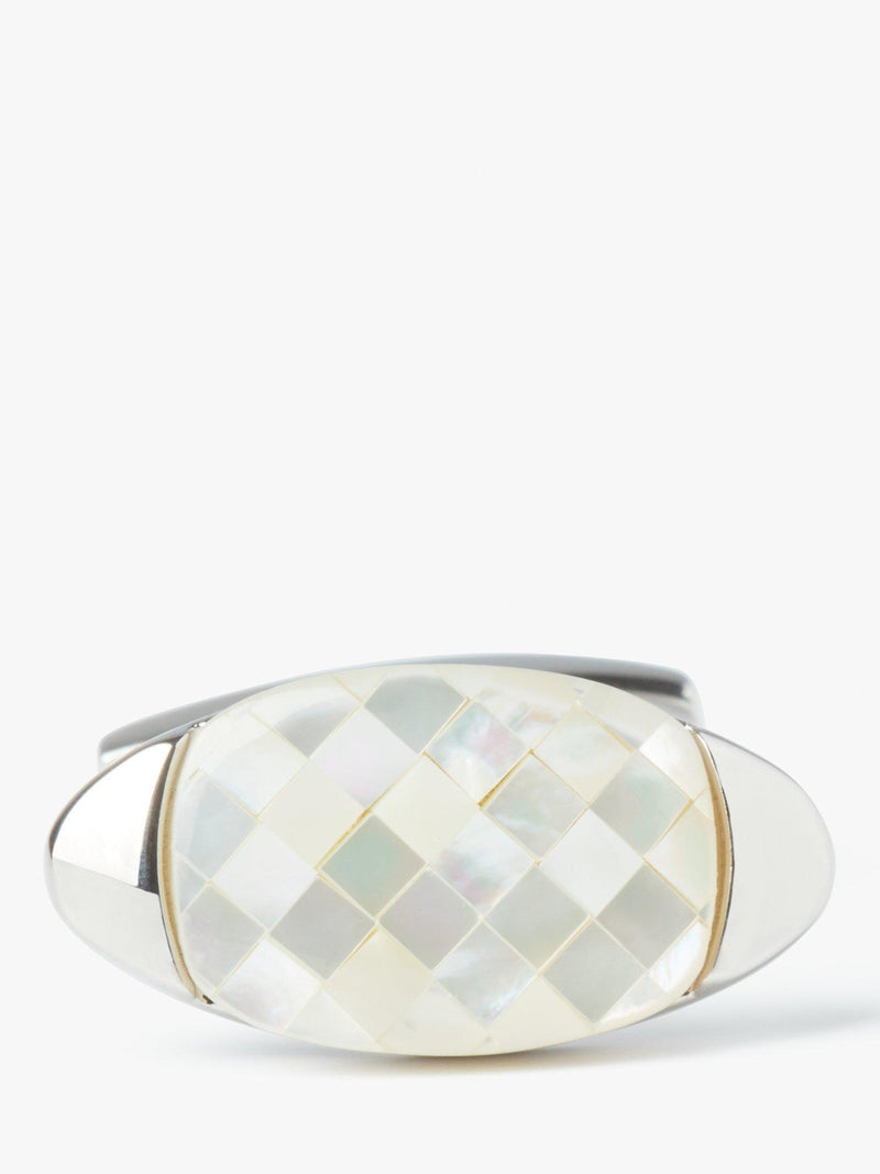 Simon Carter mother of pearl mosaic cufflinks and tie slide set, imported from the UK