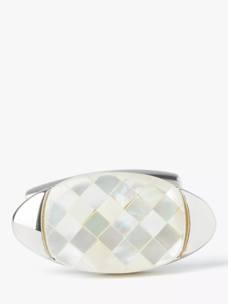 Simon Carter mother of pearl mosaic cufflinks and tie slide set, imported from the UK