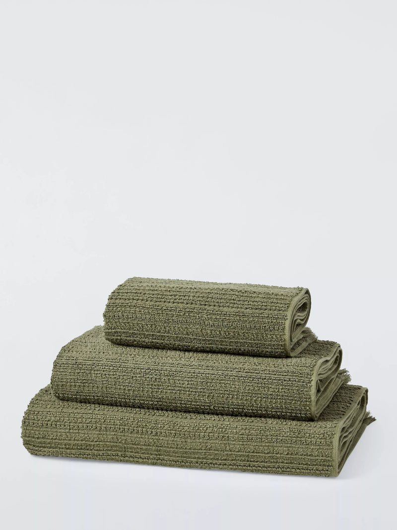 John Lewis Textured Fringed Hand Towel, Avocado
