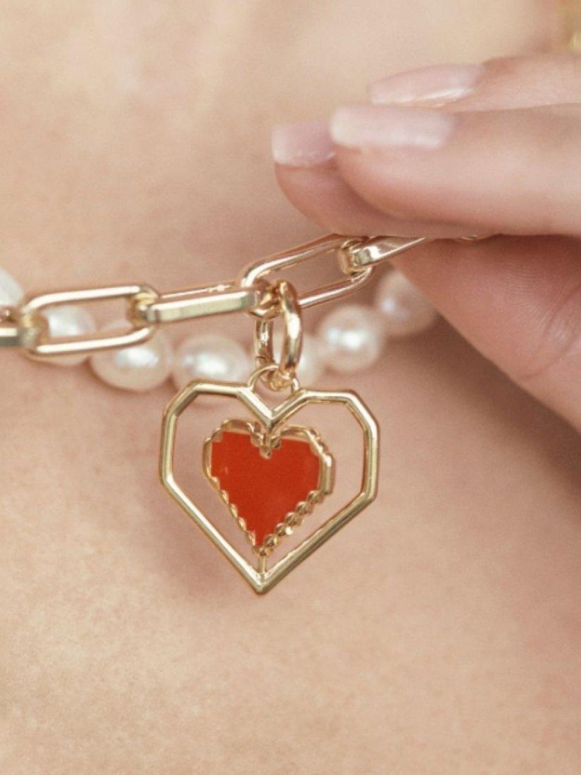 frkl. gold spinning heart necklace with red enamel (British brand)