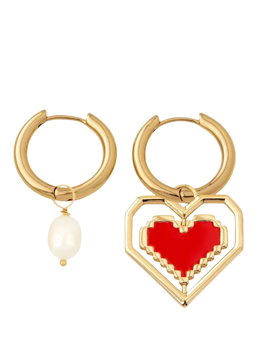 frkl. Spinning Heart Earring Stack, Gold/Red
