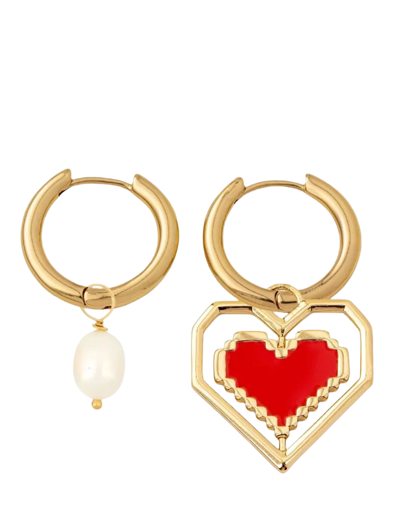 frkl. Spinning Heart Earring Stack, Gold/Red