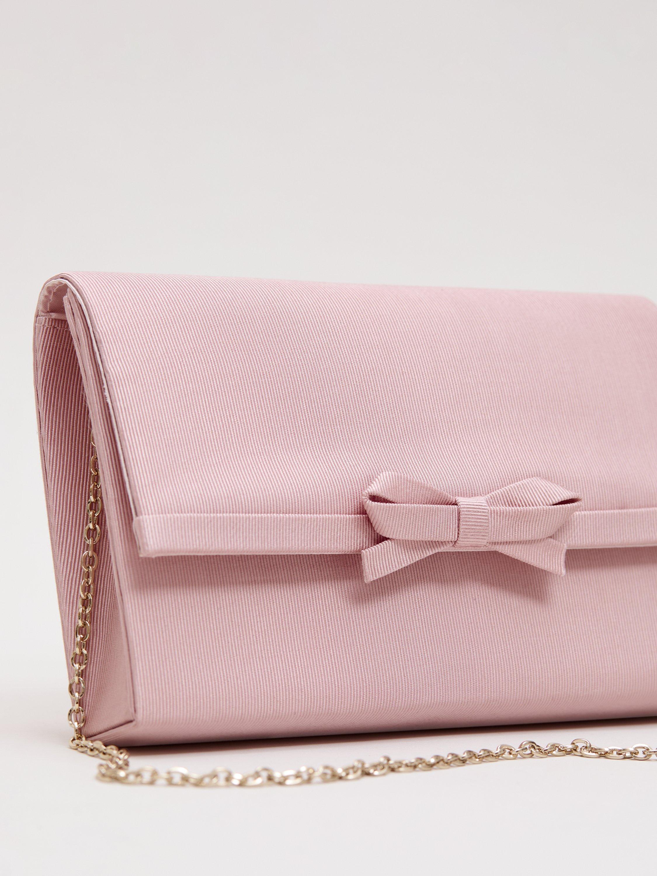 Phase Eight grosgrain bow clutch bag in pale pink - British product