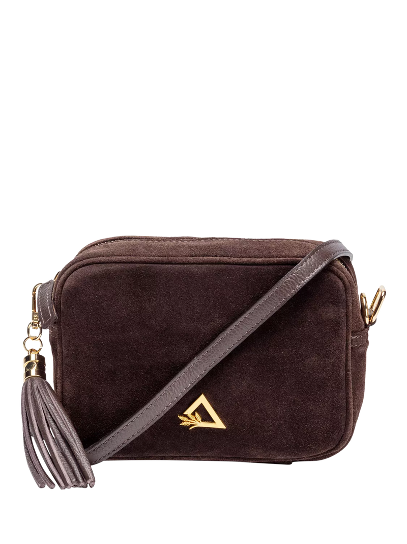 Hay Life suede camera bag chocolate from a British brand, imported from the UK