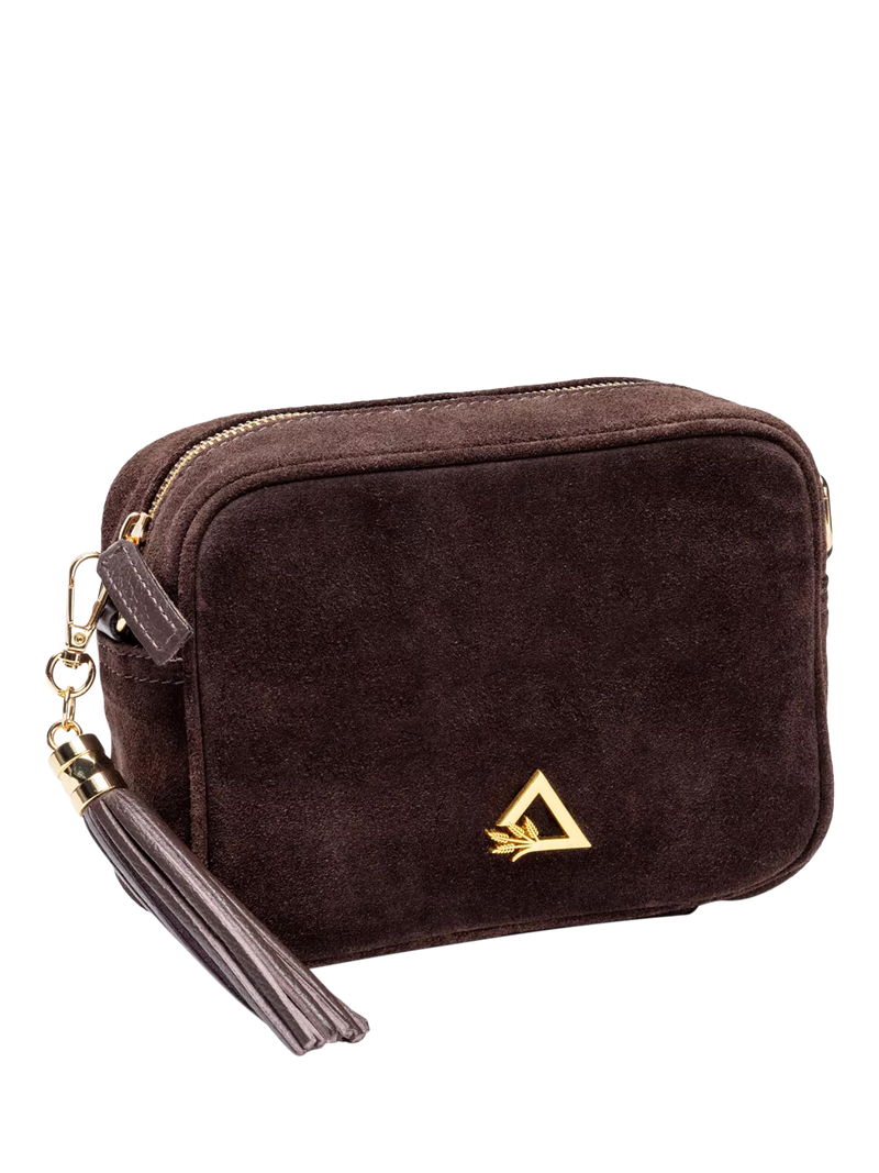 Hay Life suede camera bag chocolate from a British brand, imported from the UK