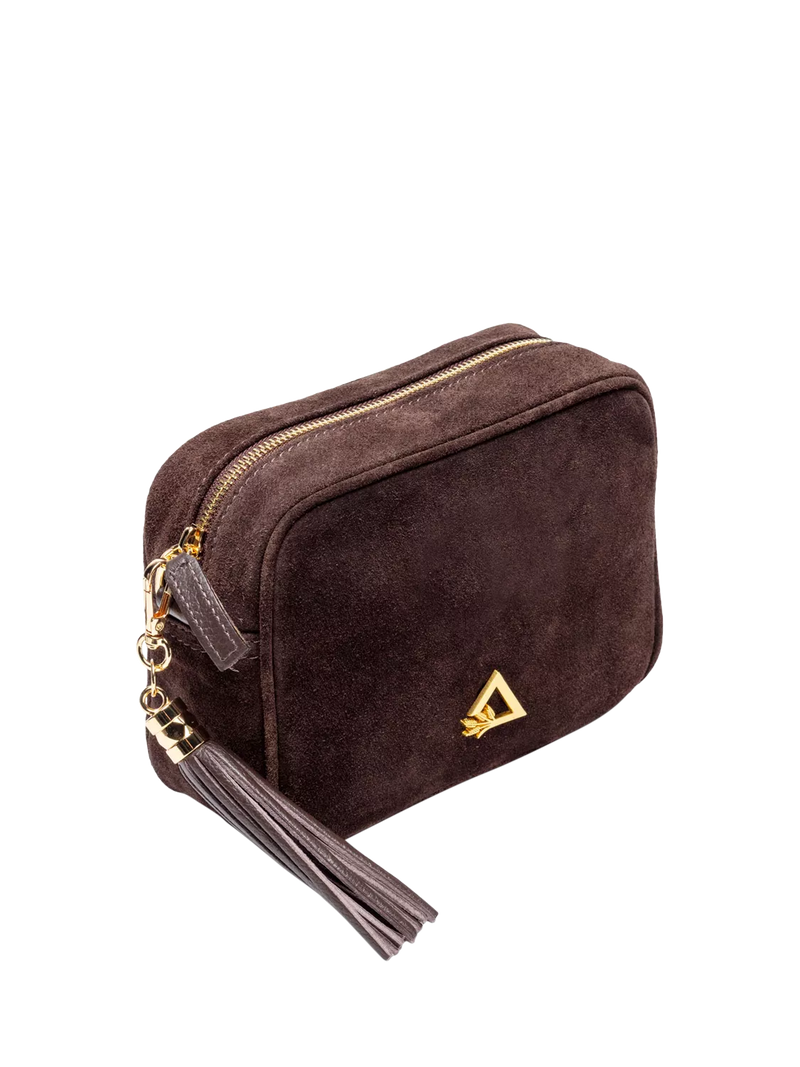 Hay Life suede camera bag chocolate from a British brand, imported from the UK