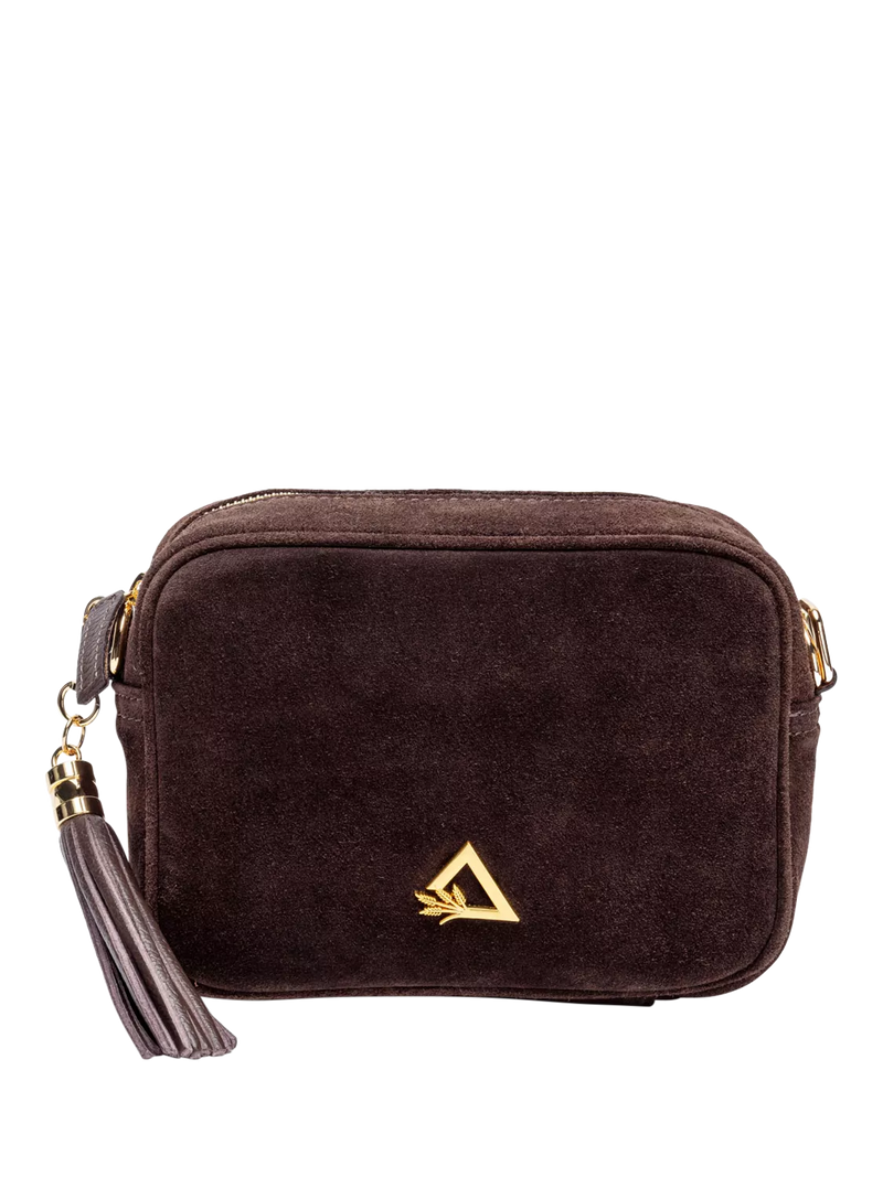 Hay Life suede camera bag chocolate from a British brand, imported from the UK