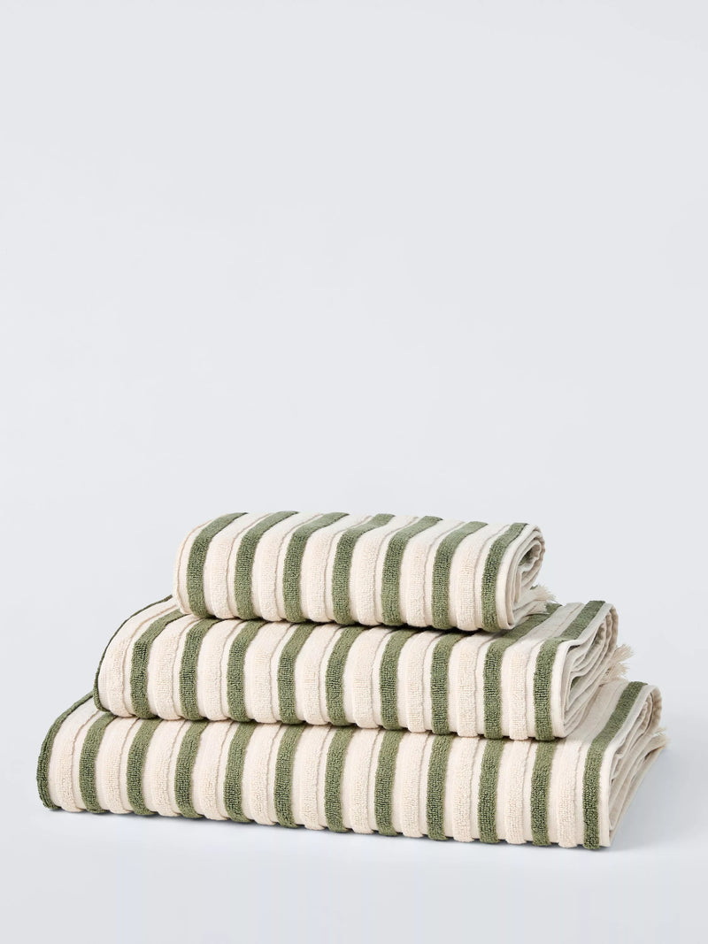 John Lewis Striped Fringed Hand Towel, Avocado