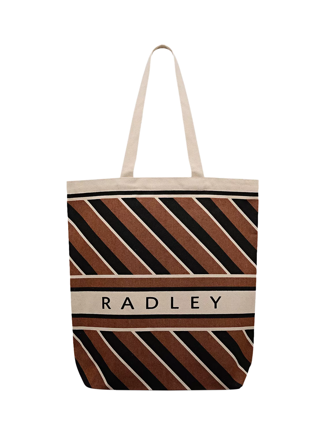 Radley canvas diagonal stripe tote bag coffee, imported from the UK