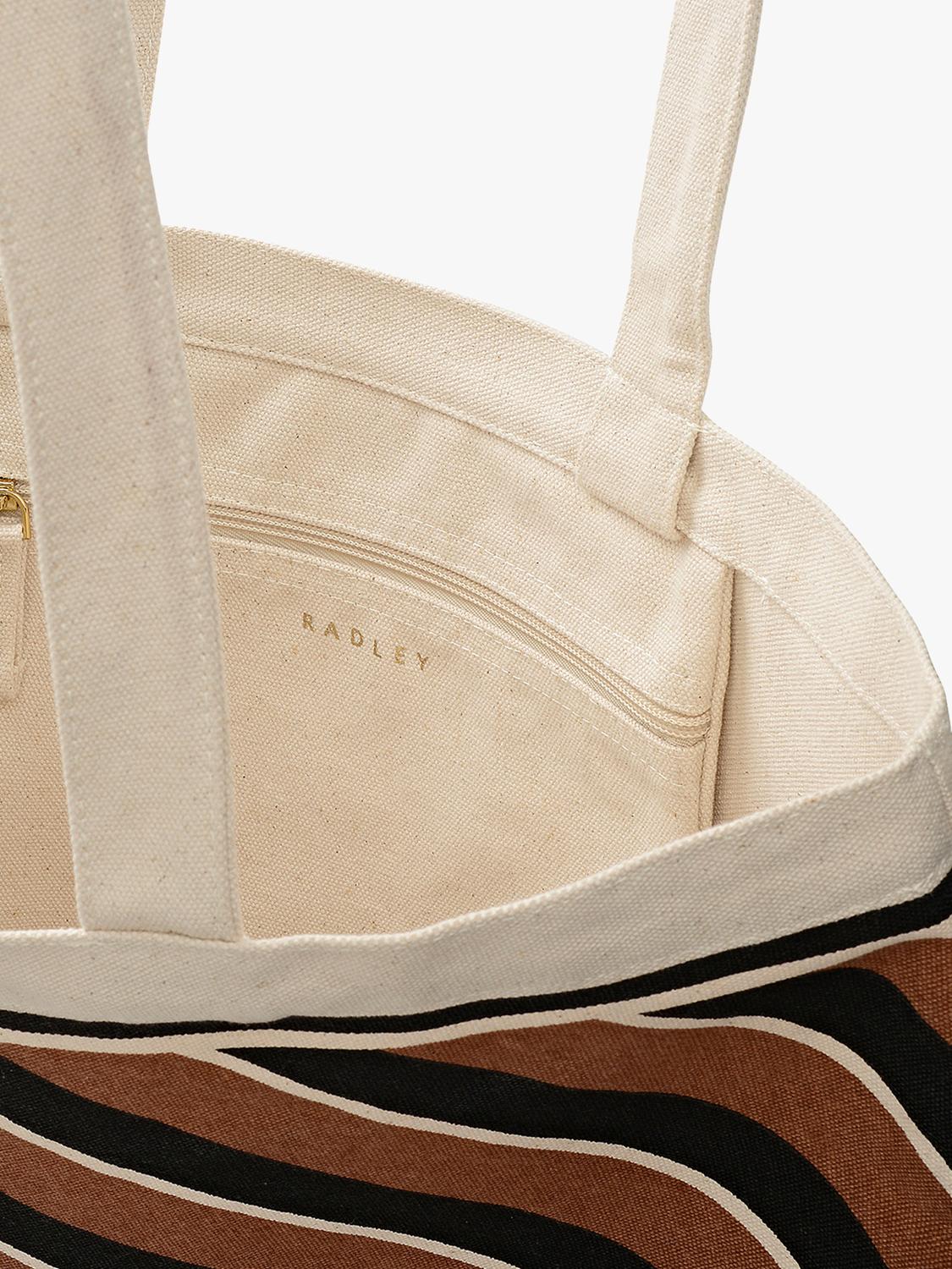 Radley canvas diagonal stripe tote bag coffee, imported from the UK