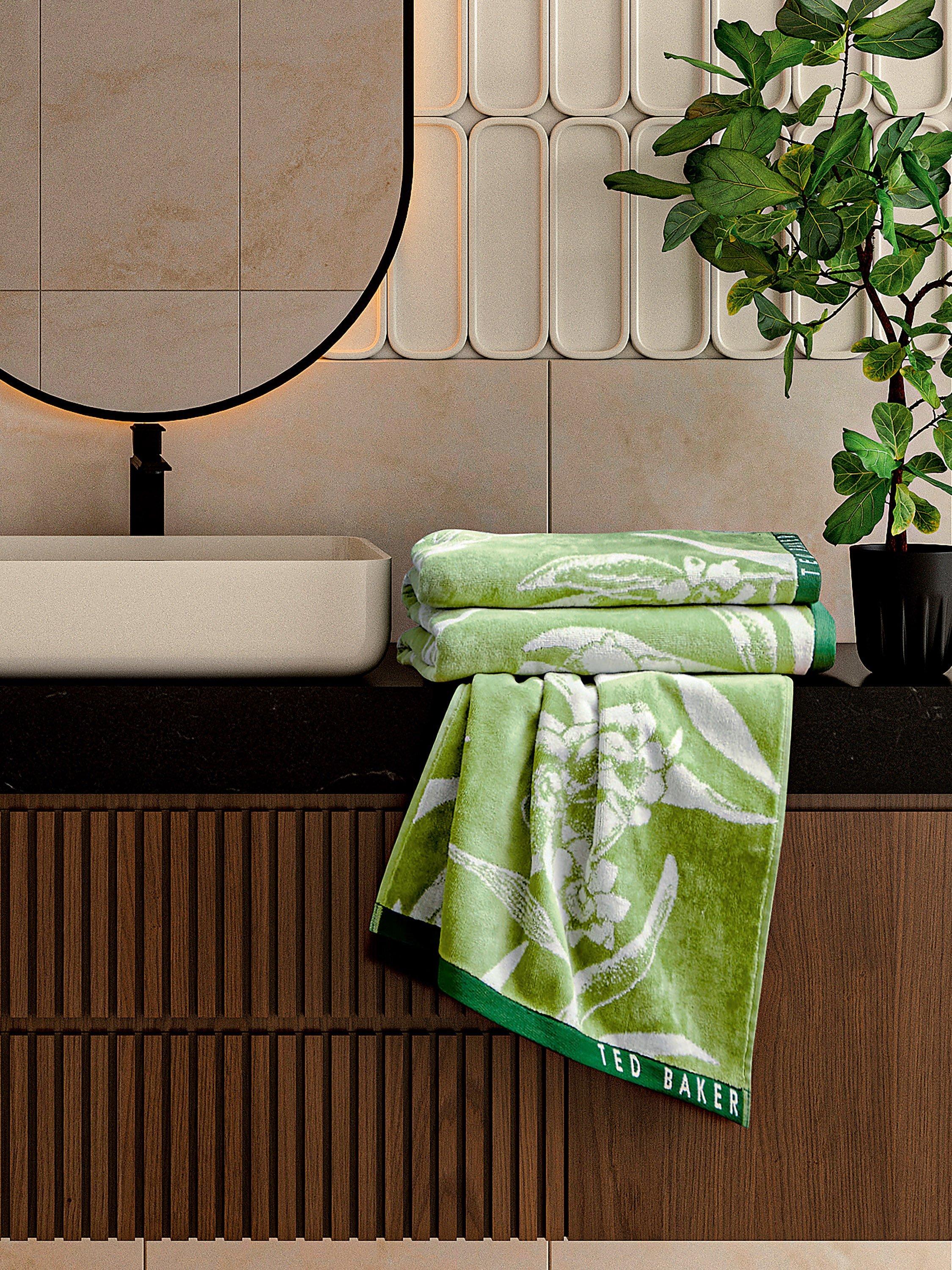 Ted Baker Cabana towels green floral cotton velour (British brand)