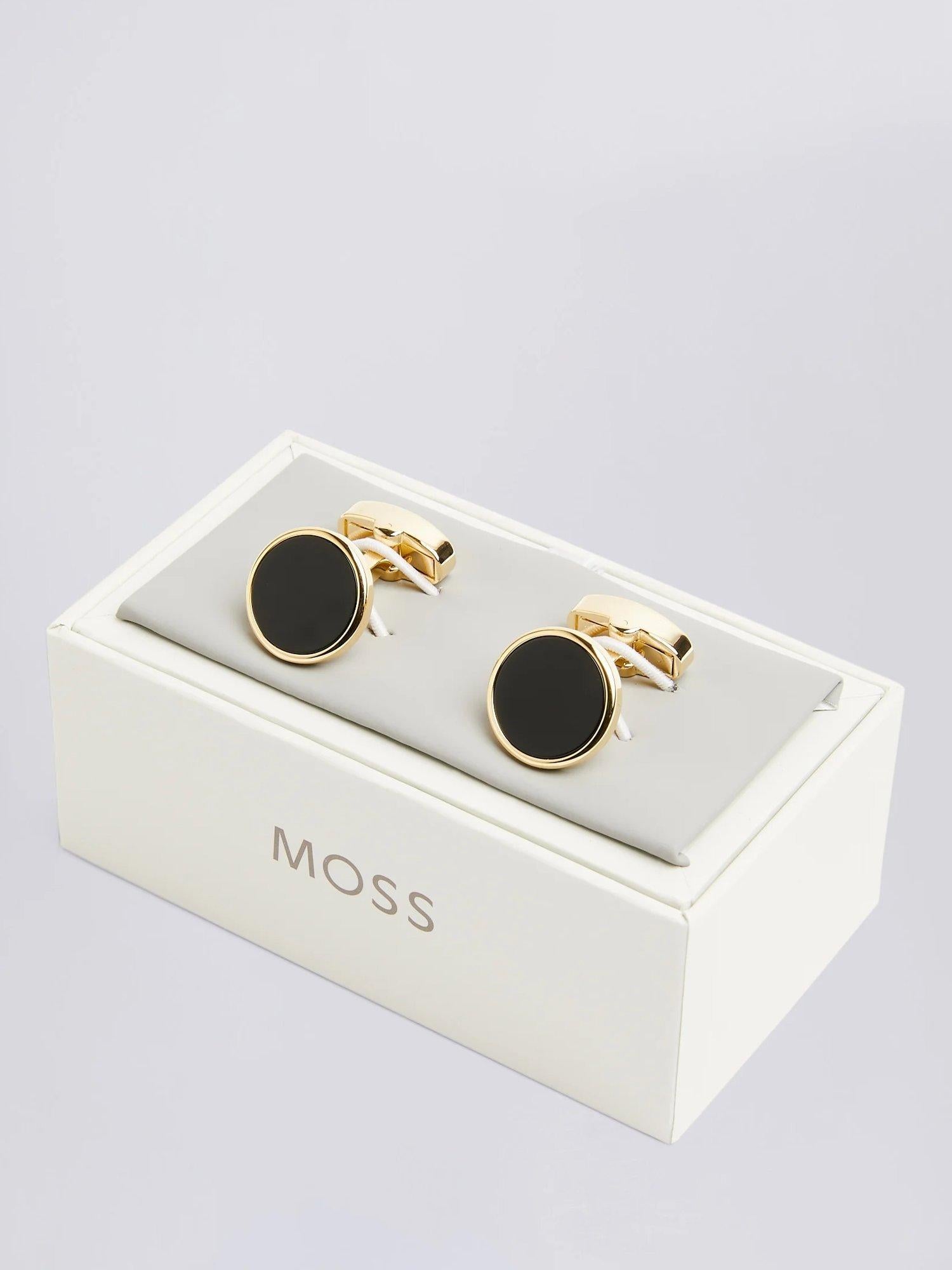 Moss round onyx cufflinks - British product