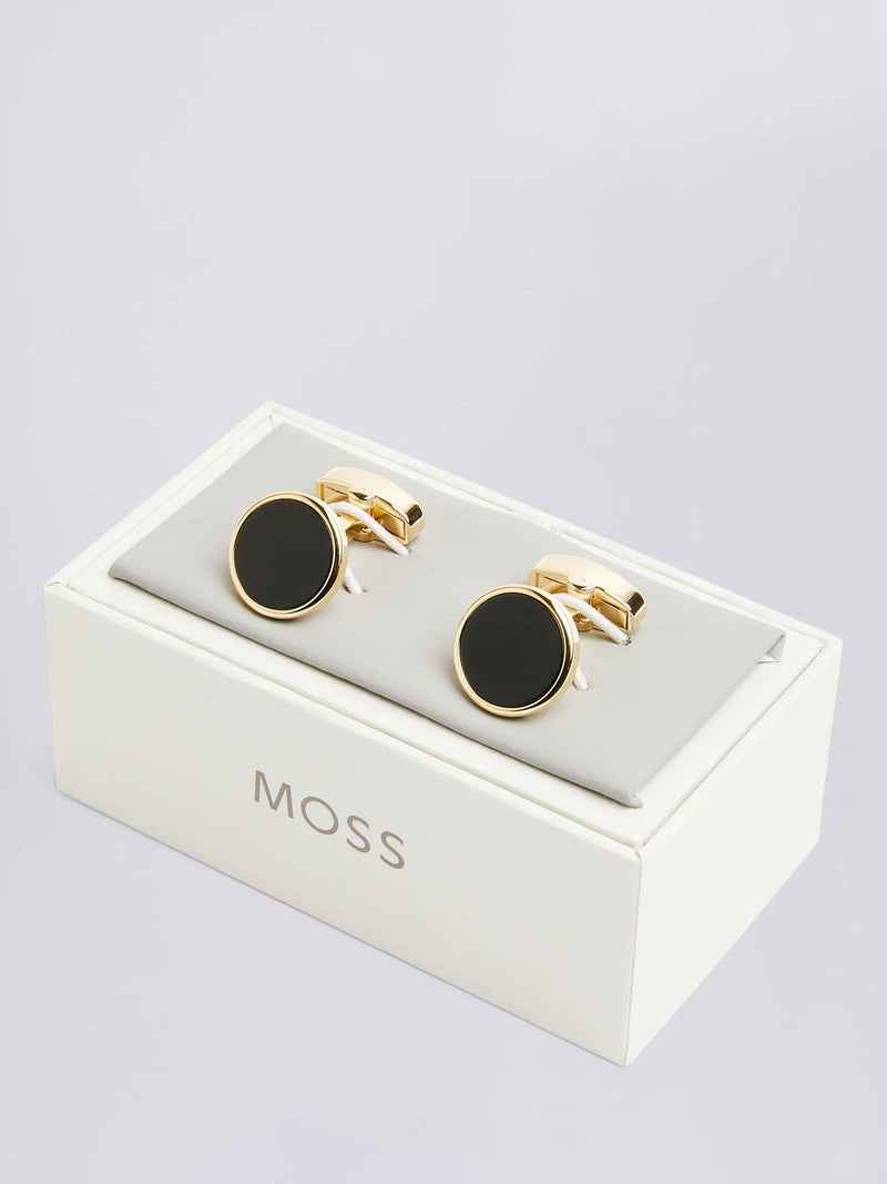 Moss round onyx cufflinks - British product