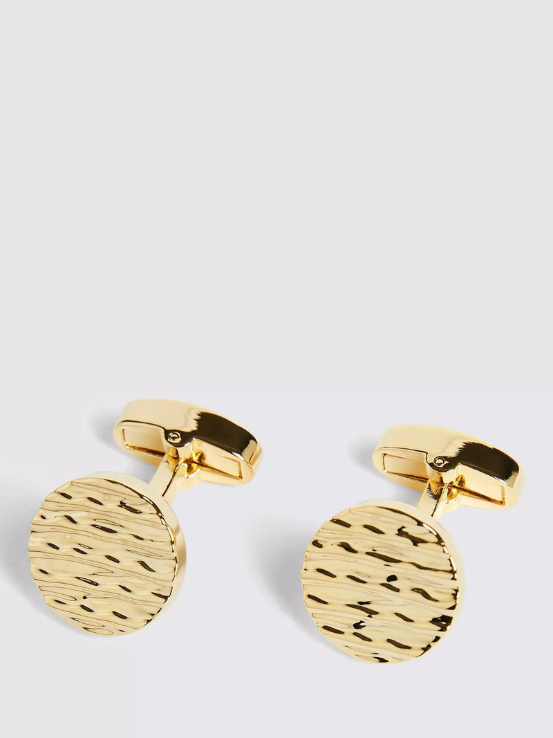Moss textured round cufflinks gold-tone brass, UK version