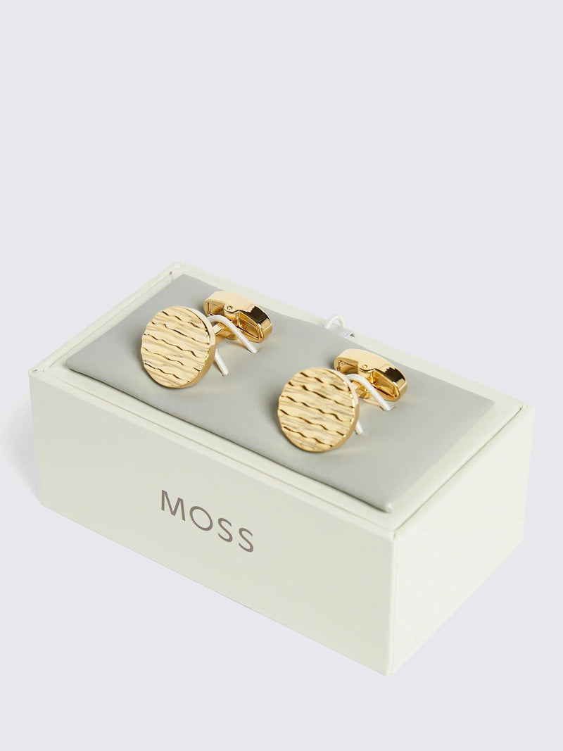 Moss textured round cufflinks gold-tone brass, UK version
