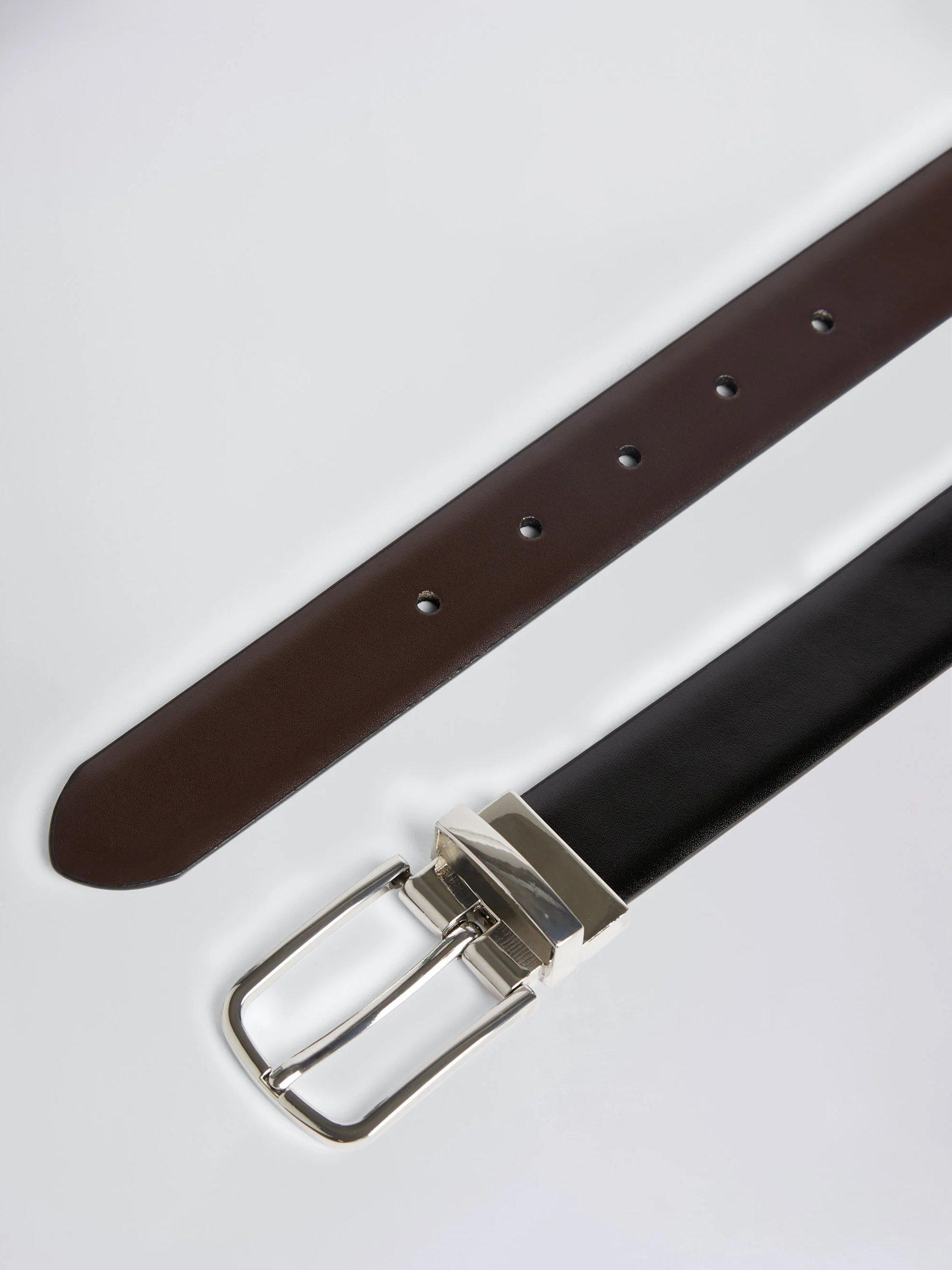Moss reversible leather belt with two tones, imported from the UK