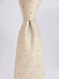 Moss champagne silk tie with blue spots, imported from the UK