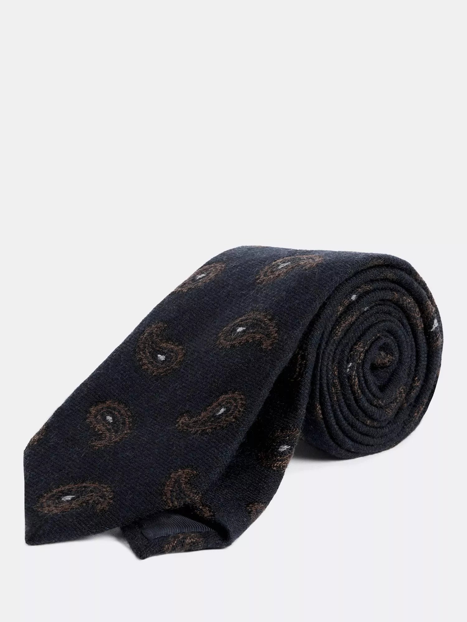 Moss wool and silk paisley tie in blue, imported from the UK
