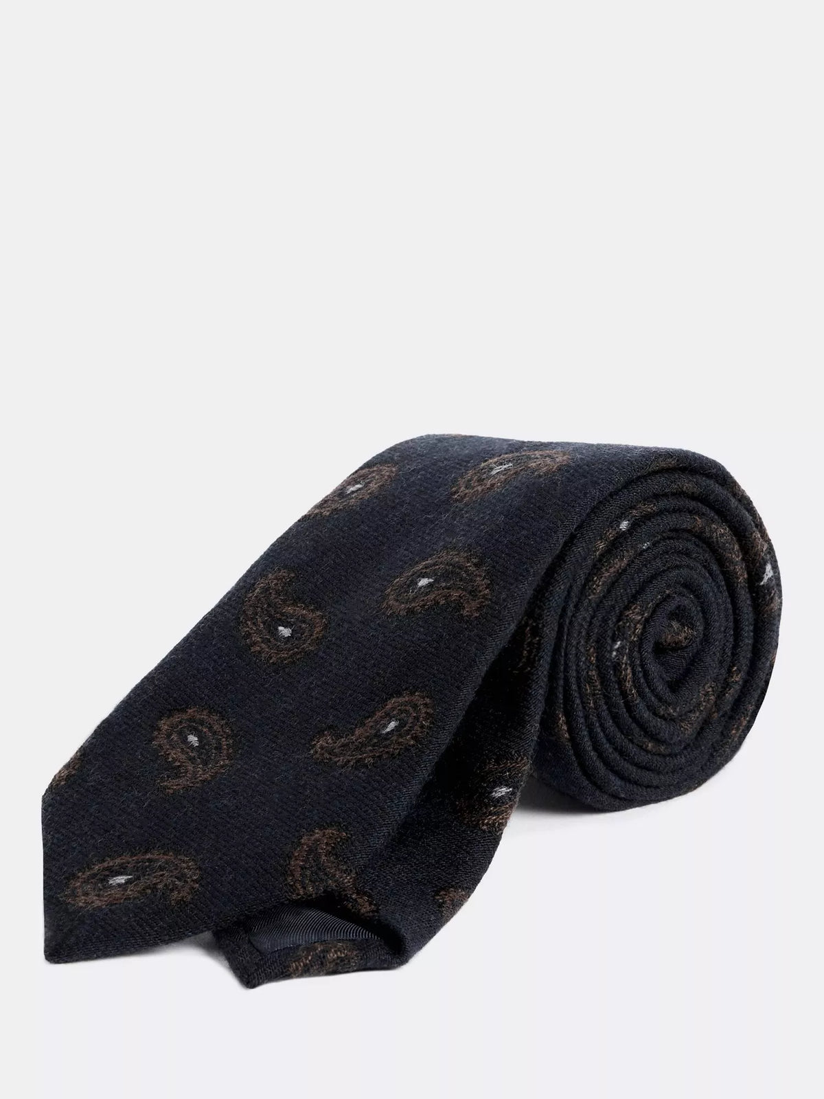 Moss wool and silk paisley tie in blue, imported from the UK