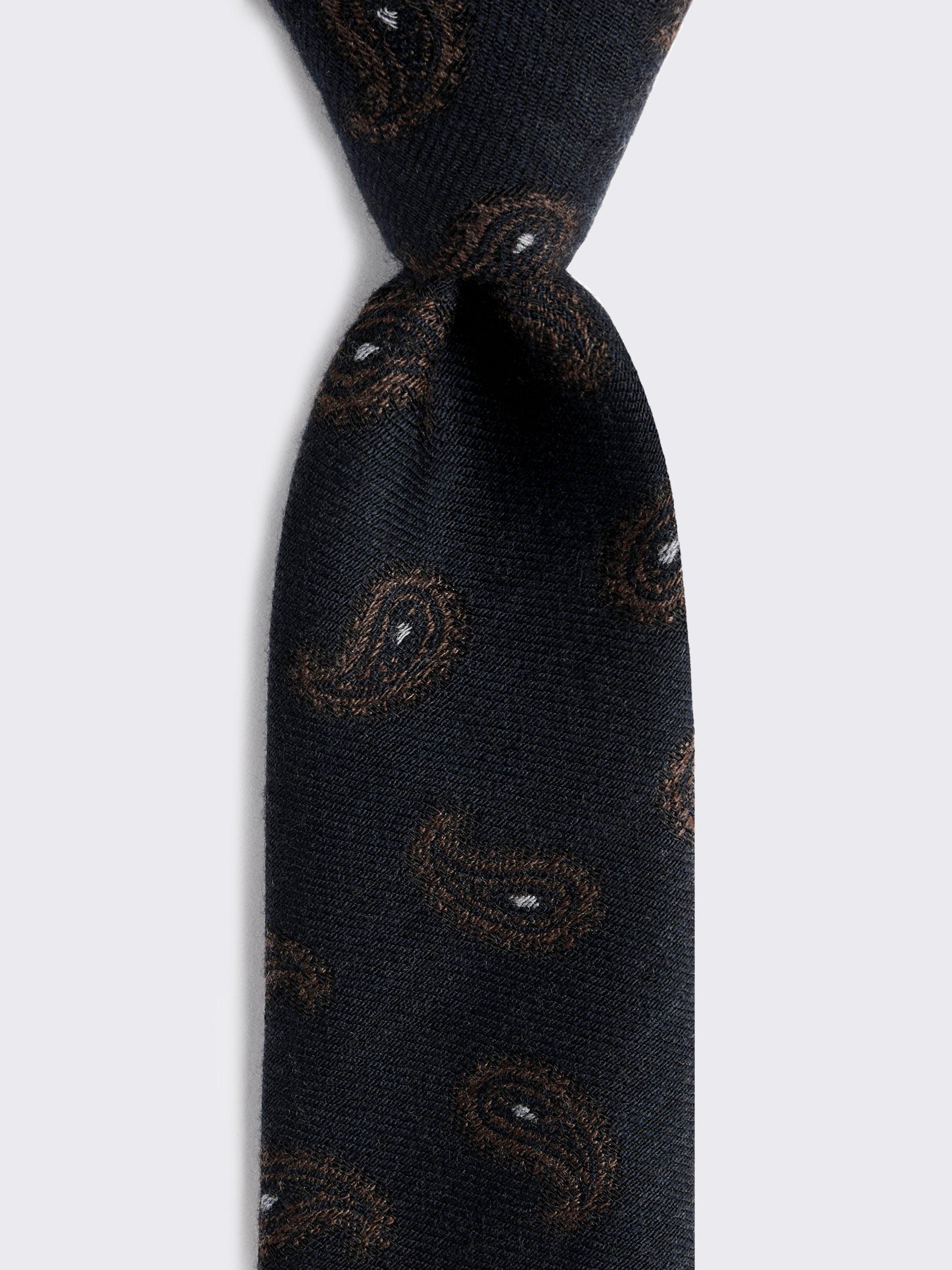 Moss wool and silk paisley tie in blue, imported from the UK