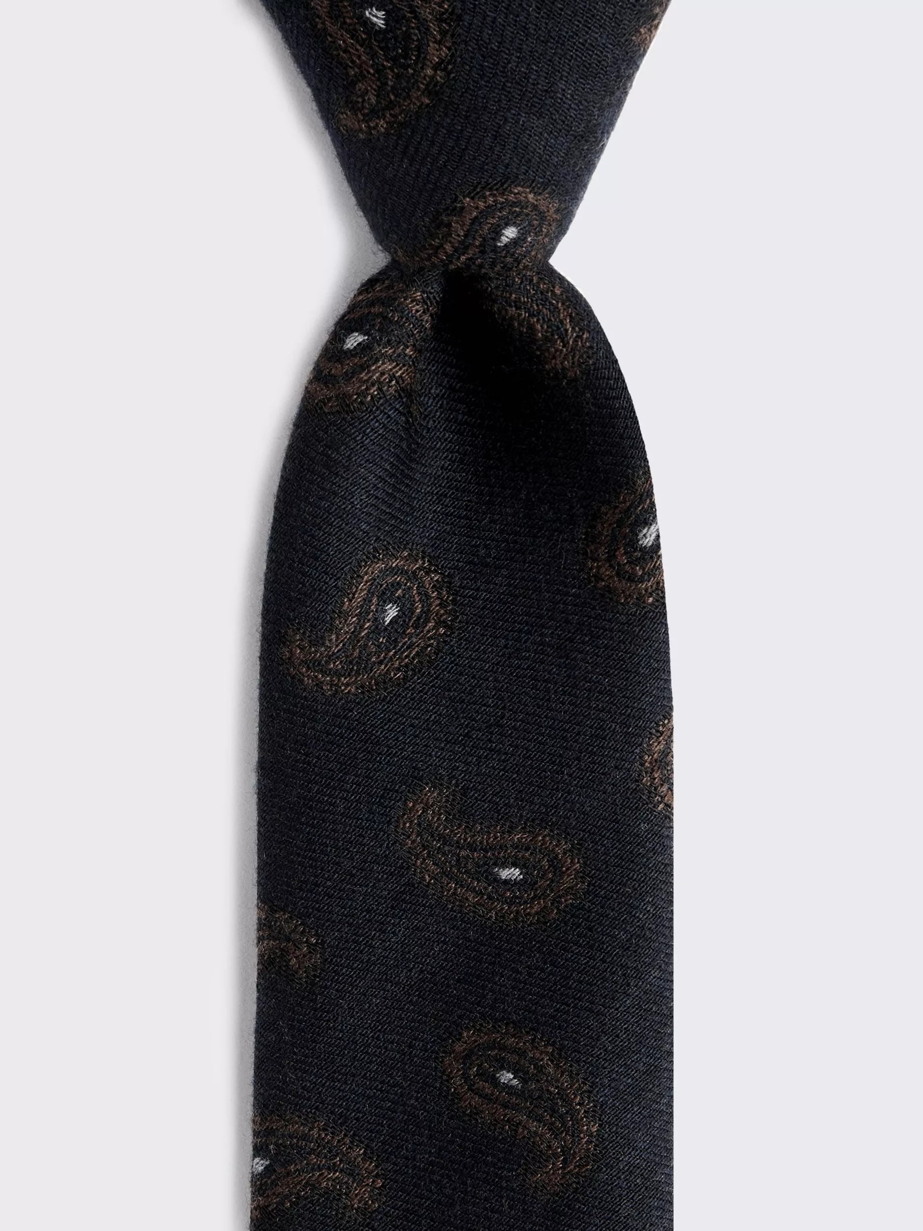 Moss wool and silk paisley tie in blue, imported from the UK