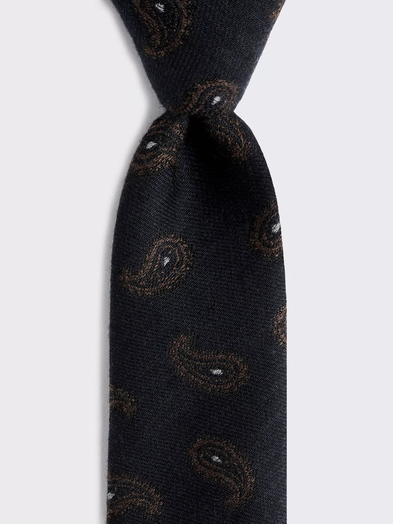 Moss wool and silk paisley tie in blue, imported from the UK