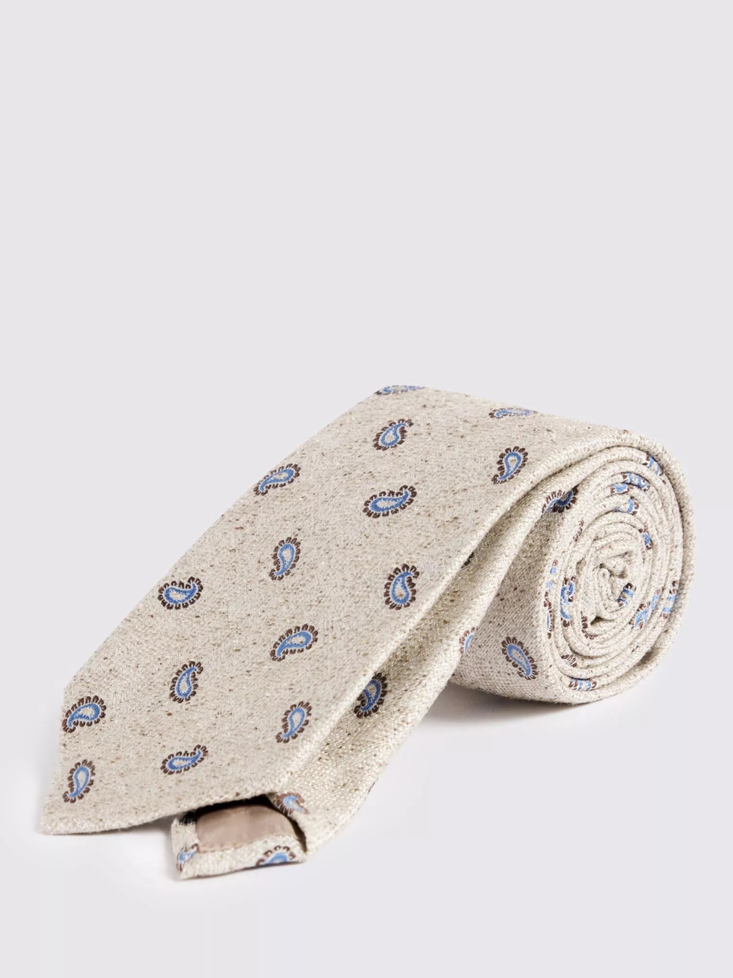 Moss silk paisley tie beige light blue - British product