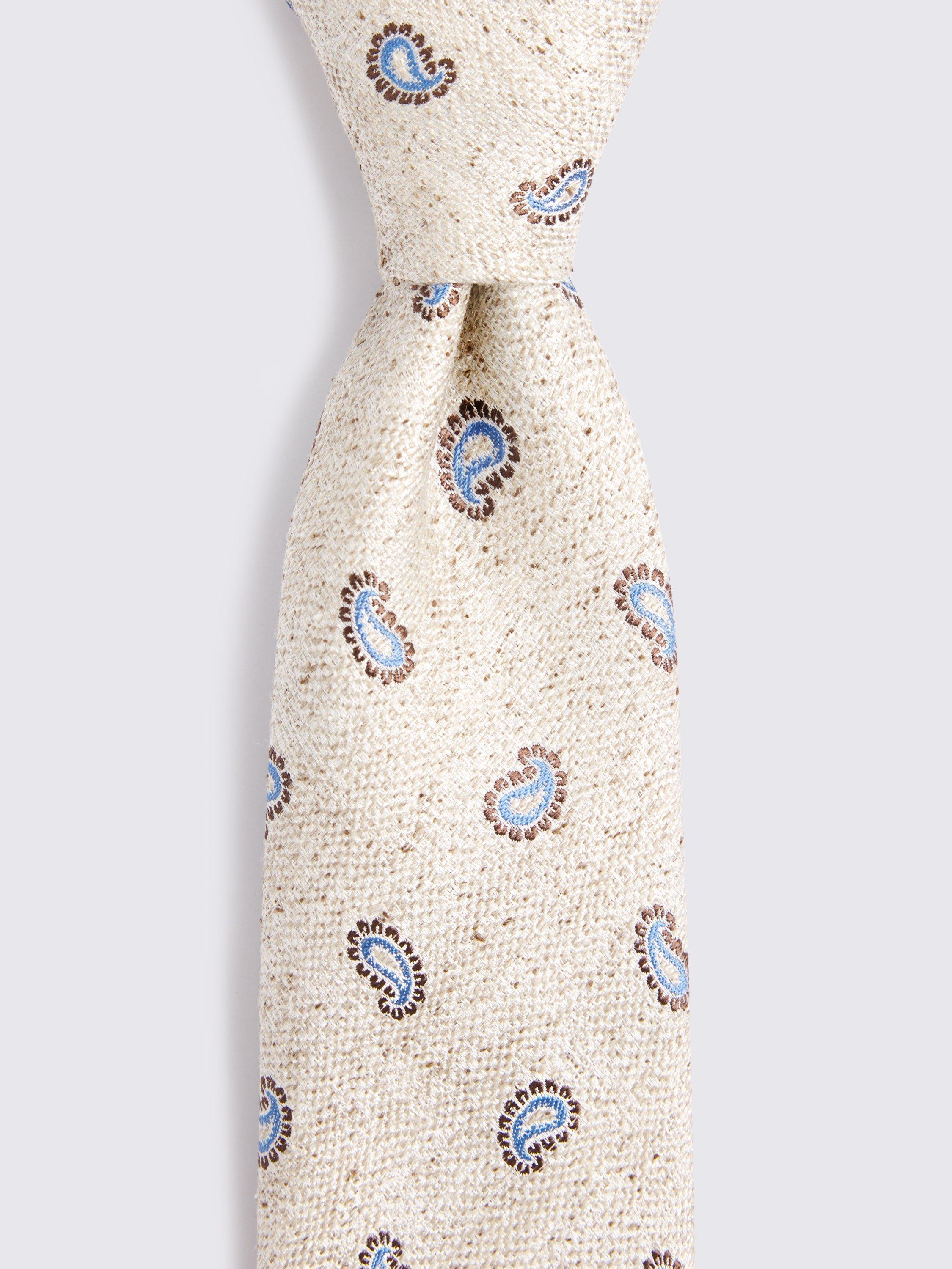 Moss silk paisley tie beige light blue - British product