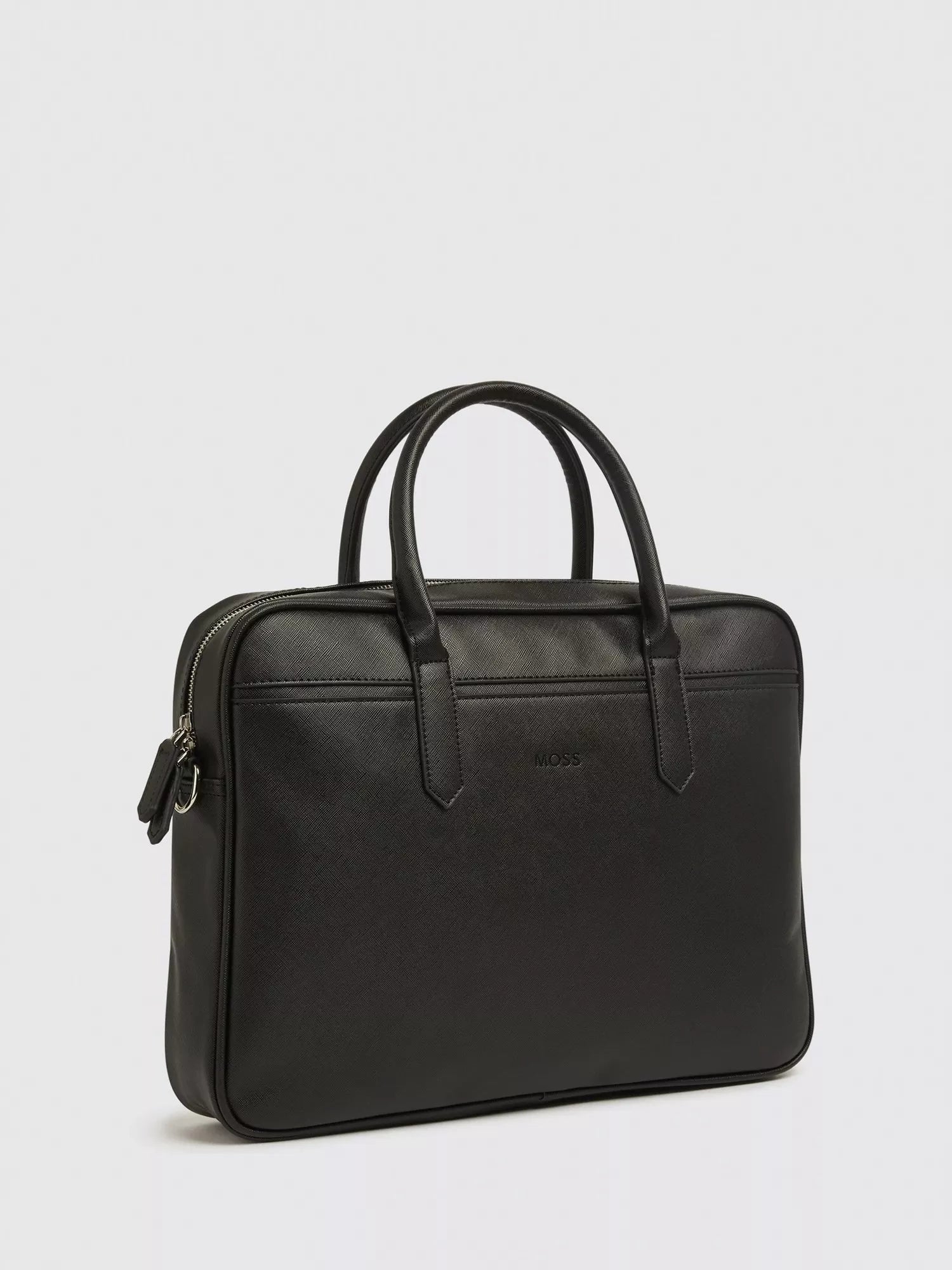 Moss Saffiano effect attaché bag black faux leather (British brand)