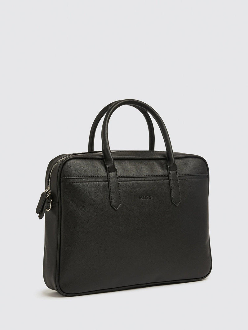 Moss Saffiano effect attaché bag black faux leather (British brand)
