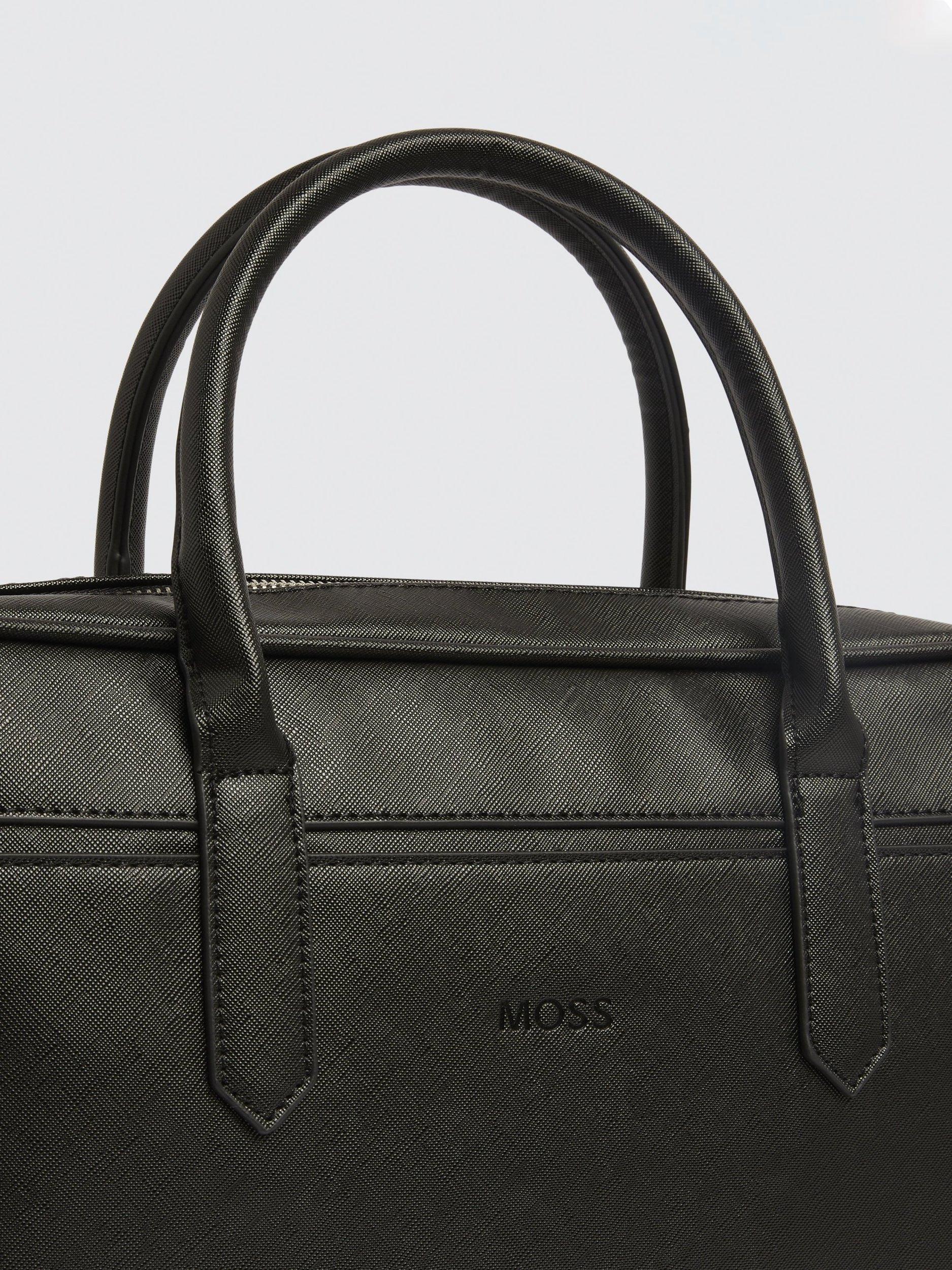 Moss Saffiano effect attaché bag black faux leather (British brand)