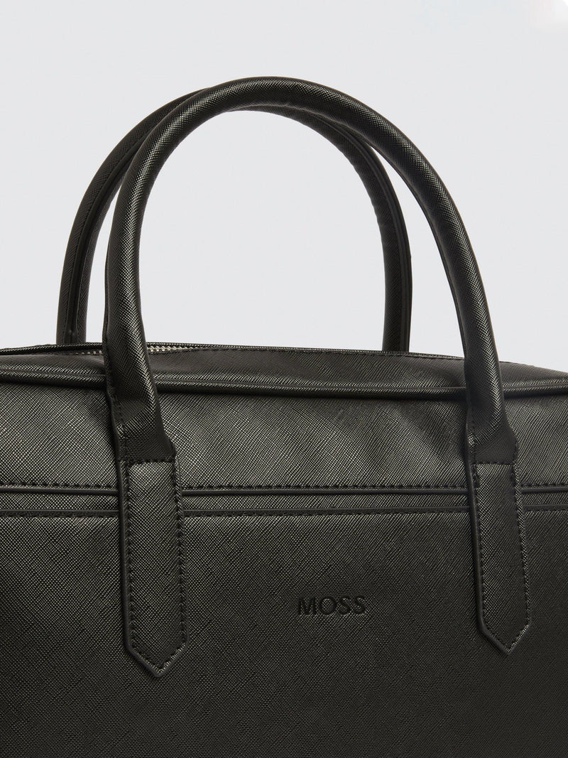 Moss Saffiano effect attaché bag black faux leather (British brand)