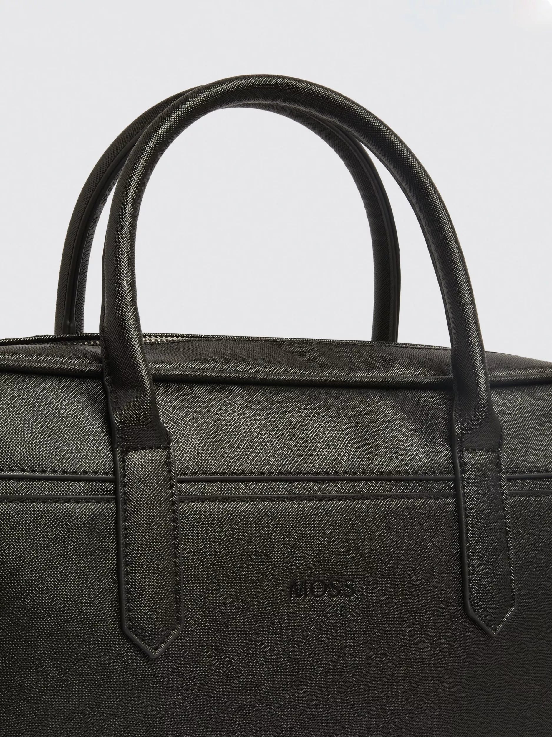 Moss Saffiano effect attaché bag black faux leather (British brand)